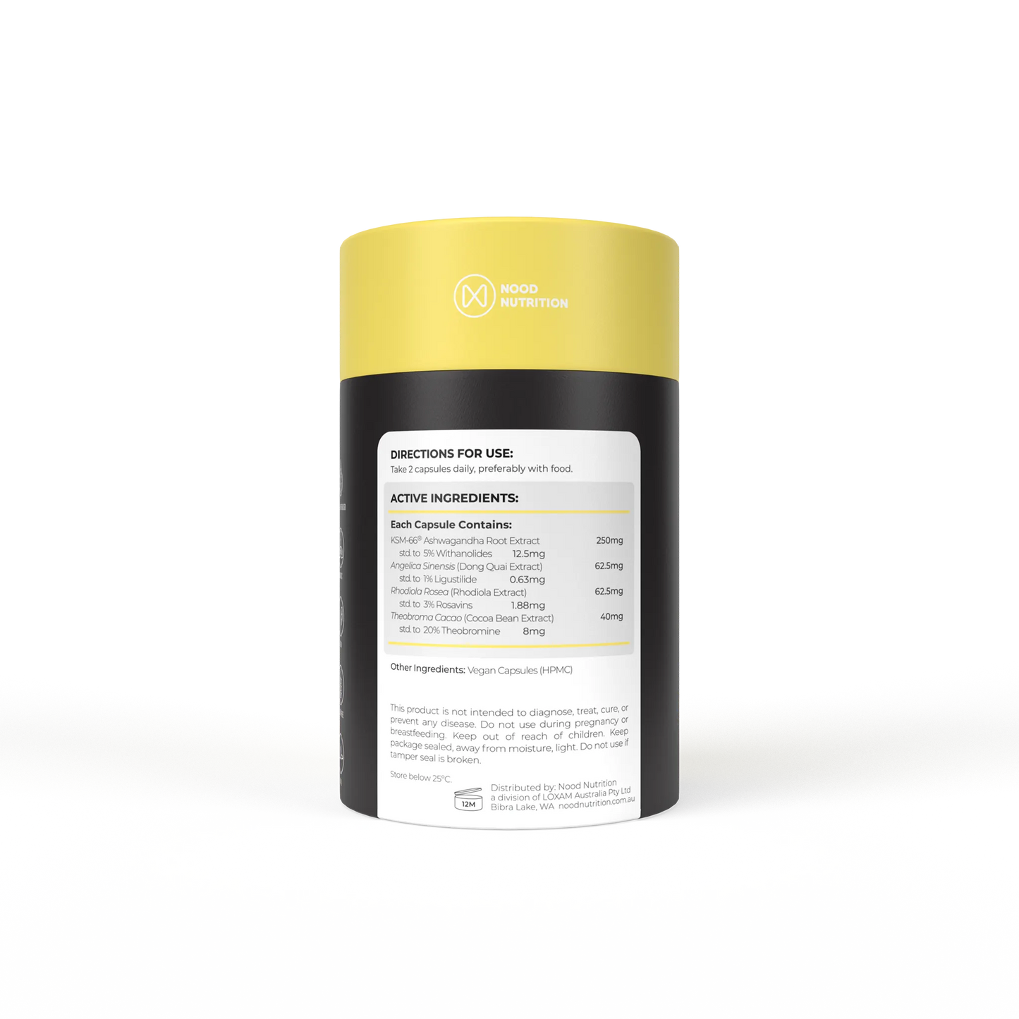 Mood, Focus & Wellbeing Supplement Rear Label | Nood Nutrition