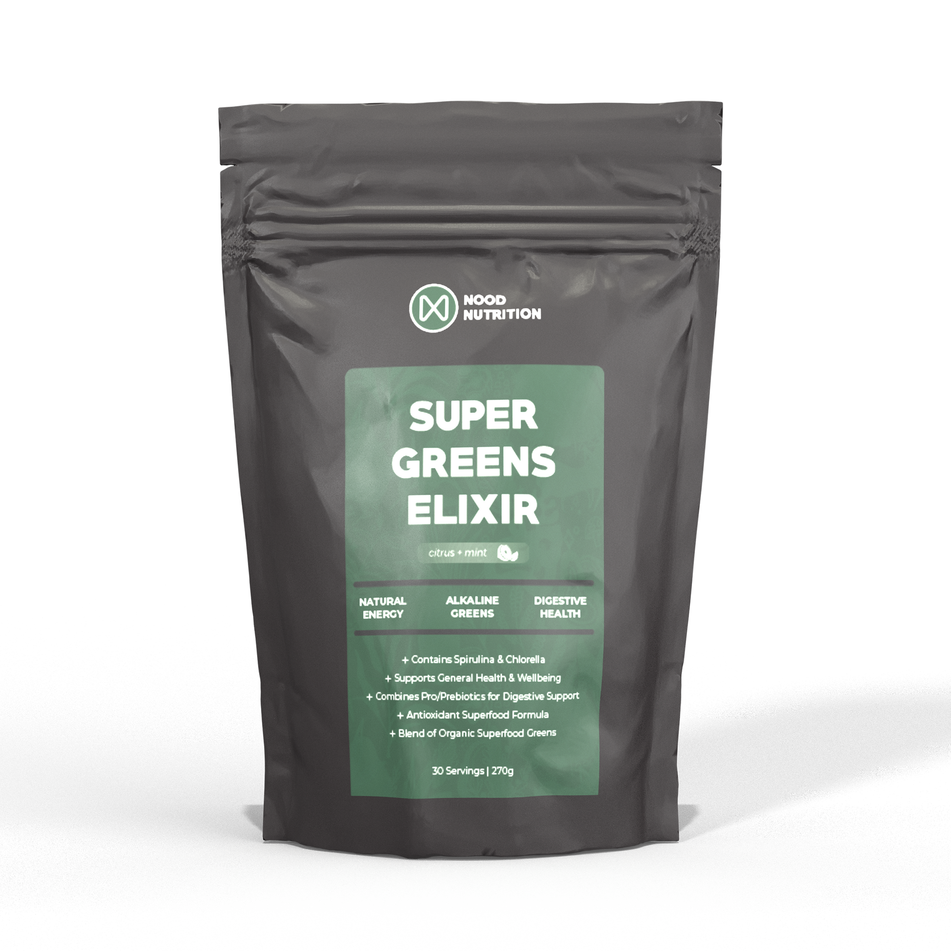 Super Greens Elixir - Greens Powder - Nood Nutrition - front view transparent background