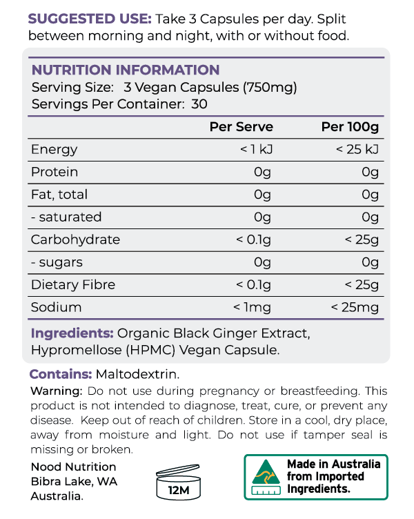 Black Ginger Extract Rear Label Information