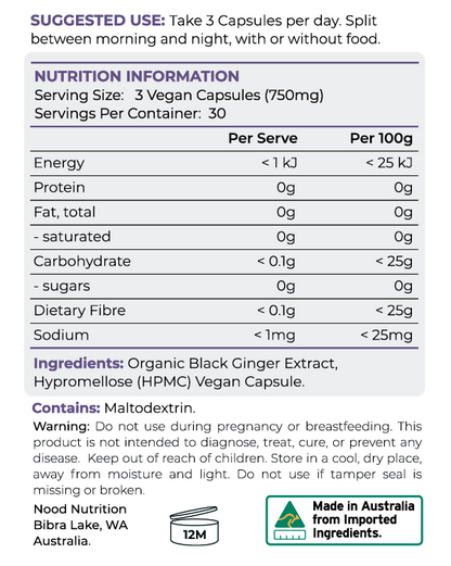 Black Ginger Extract Rear Label Information