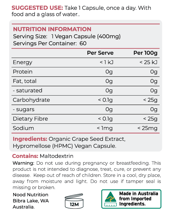 Grape Seed Rear Label Information