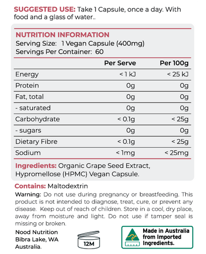 Grape Seed Rear Label Information