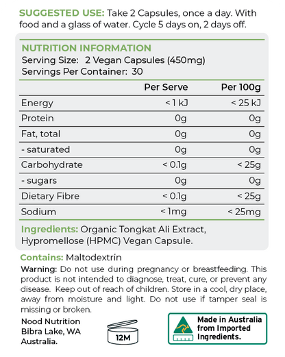 Tongkat Ali Rear Label Information